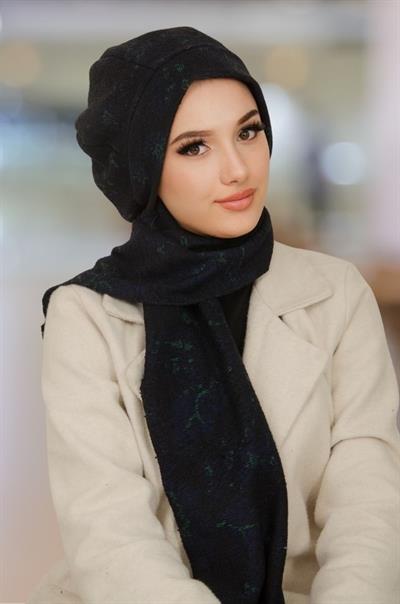 Siyah Yeşil Desen Tesettür Bere