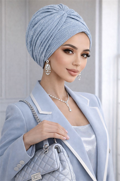 Bebe Mavi Işıltılı Burgu Detaylı Abiye Bone