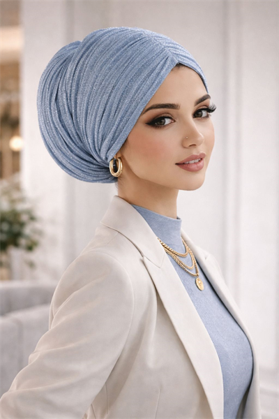 Bebe Mavi Işıltılı Piliseli Büzgülü Salaş Bone