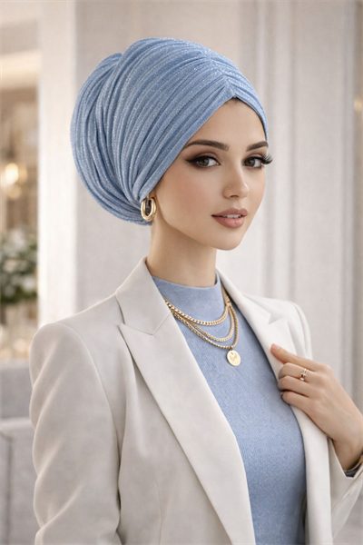 Bebe Mavi Işıltılı Piliseli Büzgülü Salaş Bone