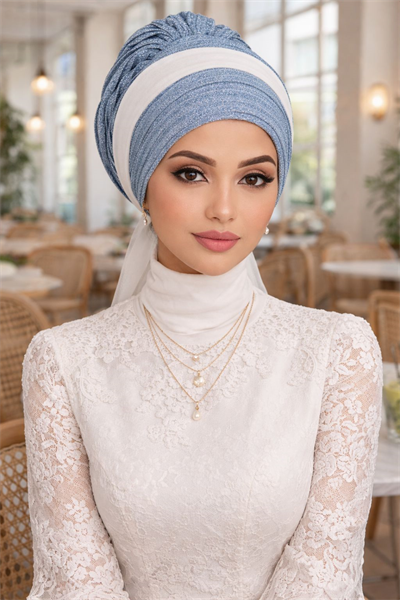 Bebe Mavi Işıltılı Piliseli Fularlı Bone