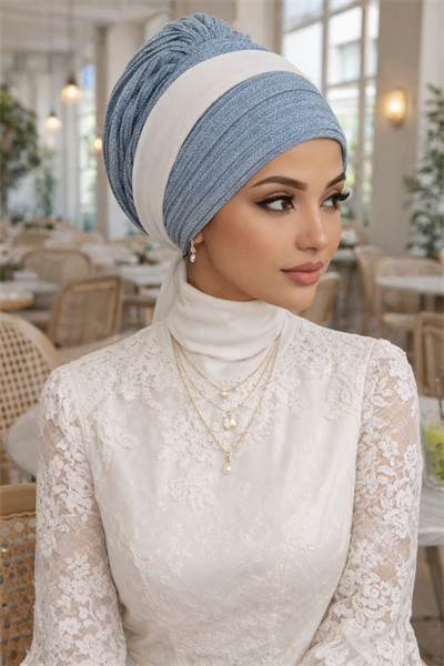 Bebe Mavi Işıltılı Piliseli Fularlı Bone