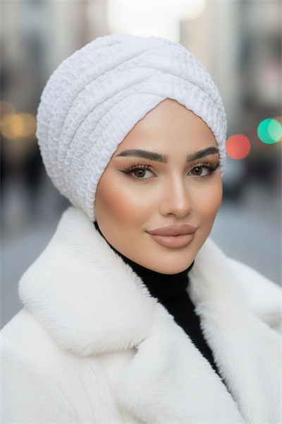 Beyaz Kabartma Desen Büzgülü Salaş Bone