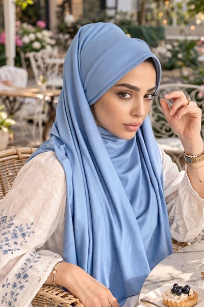 Bebe Mavi Şapkalı Şal