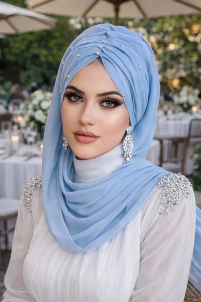 Bebe Mavi Taş Detay Büzgülü Abiye Şal