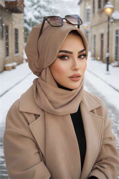 Bej Atkılı Tesettür Şapka