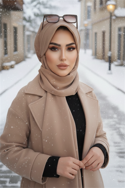 Bej Atkılı Tesettür Şapka