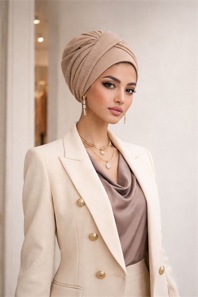 Bej Burgu Bantlı Hazır Bone