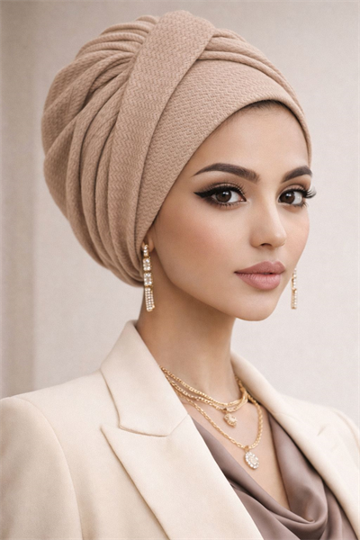 Bej Burgu Bantlı Hazır Bone