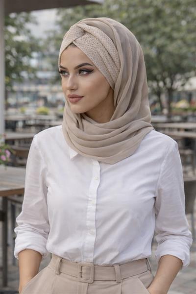 Bej Dantel Burgu Hazır Şal