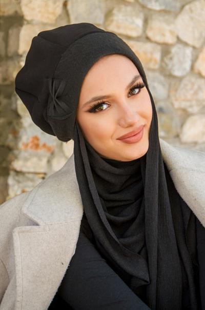 Siyah Tesettür Bere ve Şal Takım
