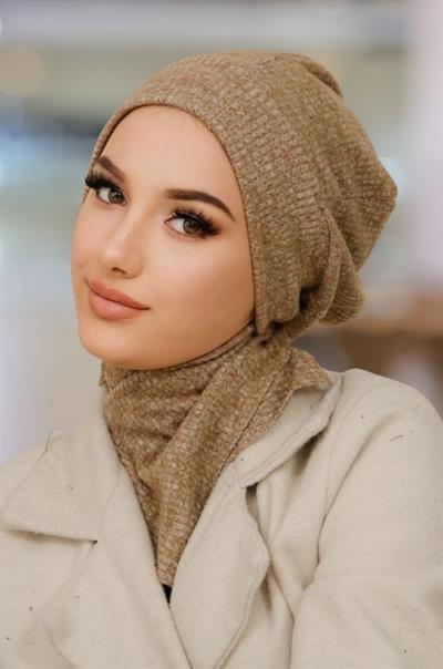 Bej Melanj Tesettür Bere Ve Etol Takım