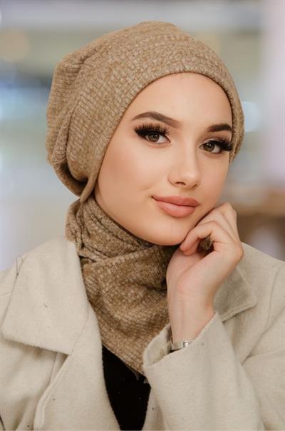 Bej Melanj Tesettür Bere Ve Etol Takım