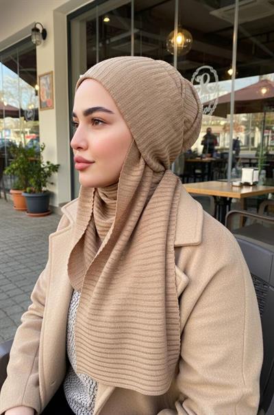 Bej Triko Kelebek Bone Şal