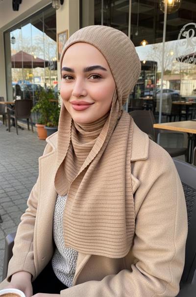 Bej Triko Kelebek Bone Şal