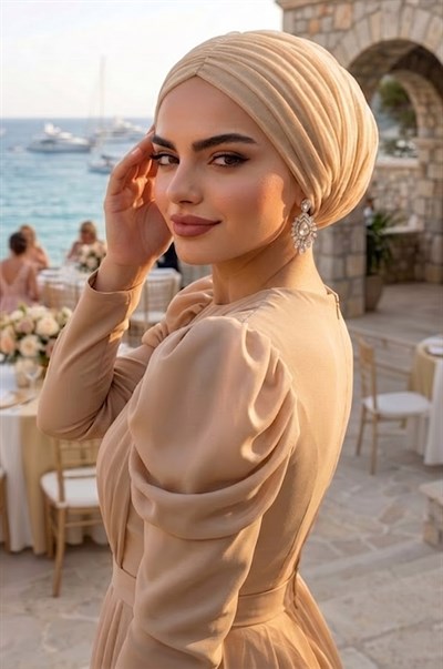 Bej Tül Büzgülü Dolama Bone