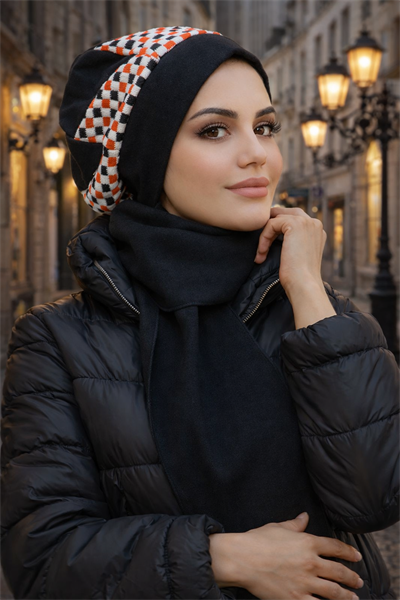 Siyah Kareli Tesettür Bere