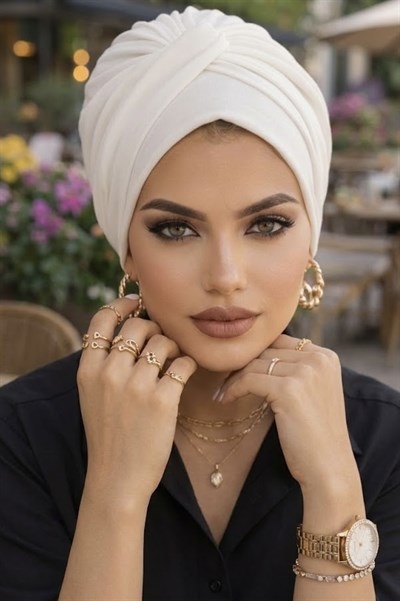 Beyaz Burgu Detaylı Bone