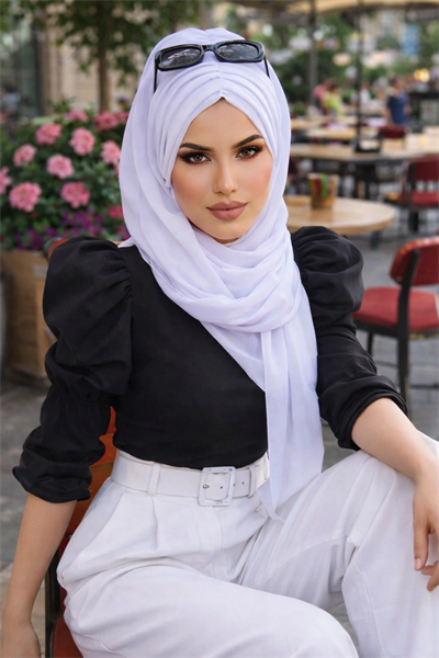 Beyaz Büzgülü Hazır Şal