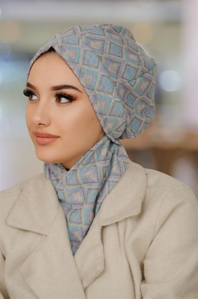 Gri Mavi Desen Tesettür Bere Ve Etol Takım