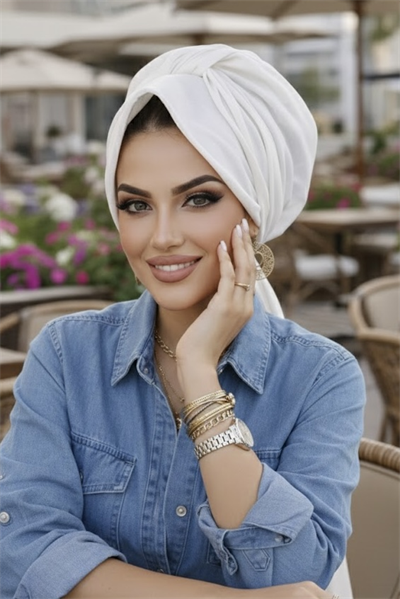 Beyaz Fularlı Şapka Bone