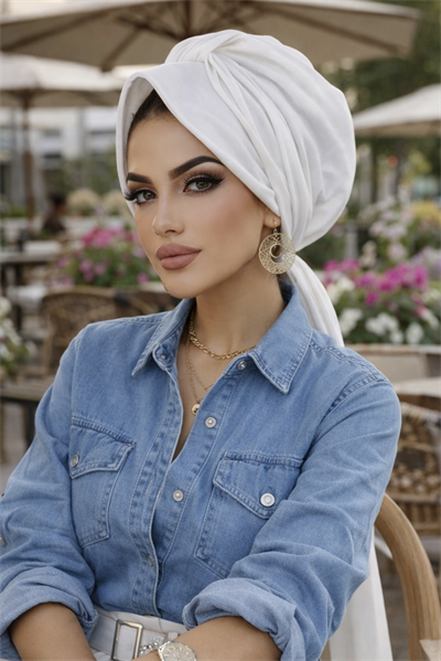 Beyaz Fularlı Şapka Bone