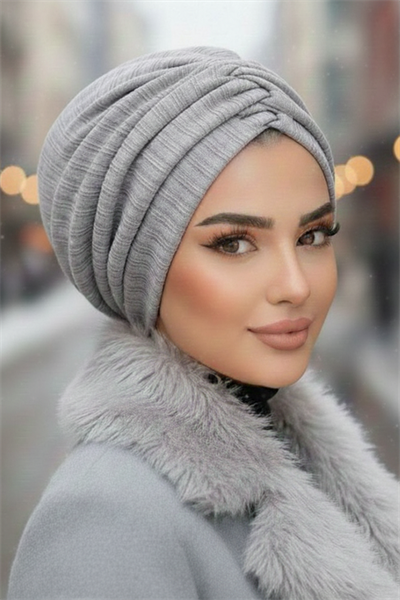 Beyaz Gri Kışlık Büzgülü Bone