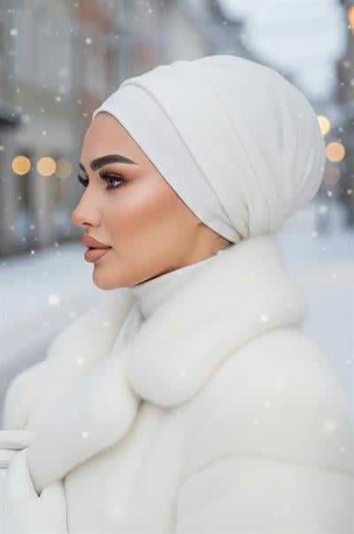 Beyaz Hazır Atkılı Tesettür Bone