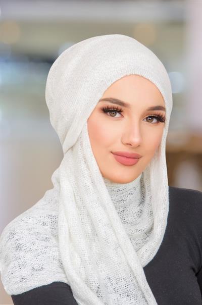 Beyaz Triko Kelebek Bone Şal