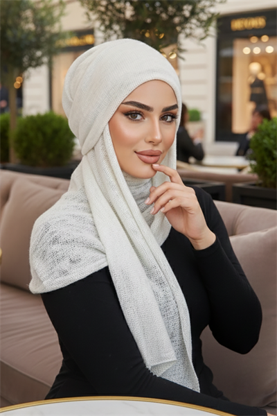 Beyaz Triko Kelebek Bone Şal