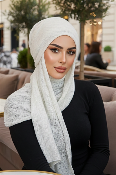 Beyaz Triko Kelebek Bone Şal