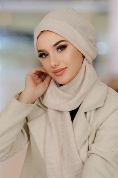 Kemik Kendinden Desenli Tesettür Bere