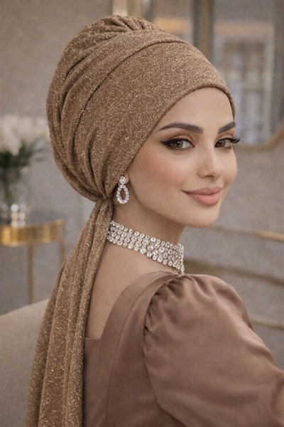 Bej Simli Abiye Atkılı Bone