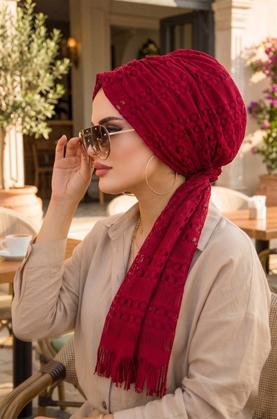 Bordo Dantel Tokalı Bone