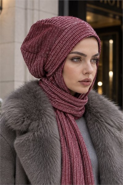 Bordo Desen Tesettür Bere