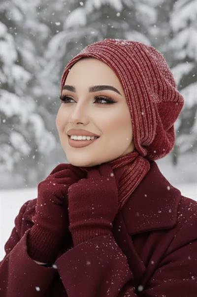 Bordo Desen Tesettür Bere ve Etol Takım