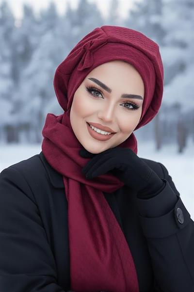 Bordo Fiyonklu Kapitone Tesettür Bere