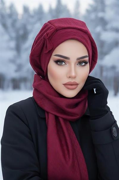 Bordo Fiyonklu Kapitone Tesettür Bere