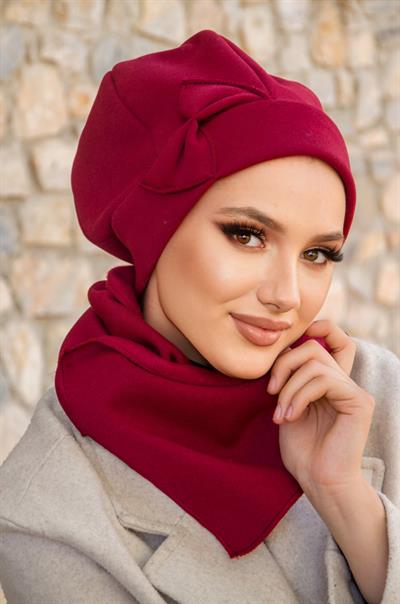 Bordo Fiyonklu Tesettür Bere Ve Etol Takım