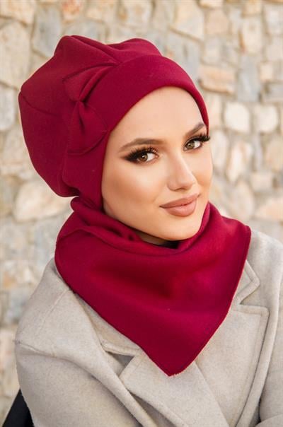 Bordo Fiyonklu Tesettür Bere Ve Etol Takım