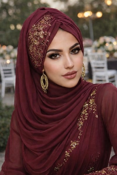 Bordo Güpürlü Abiye Şal