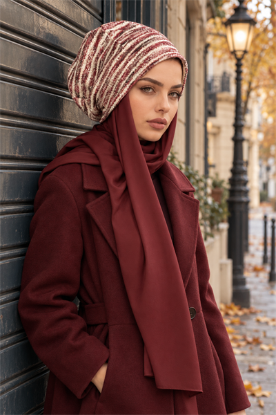 Bordo Haroşa Örme Şallı Salaş Bere