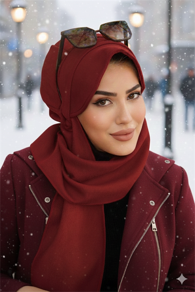 Bordo Hazır Atkılı Tesettür Şapka