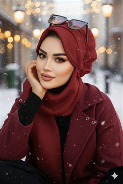 Bordo Hazır Atkılı Tesettür Şapka