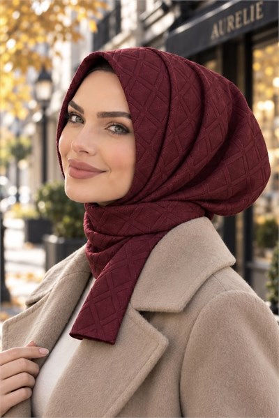Bordo Kapitone Hazır Eşarp