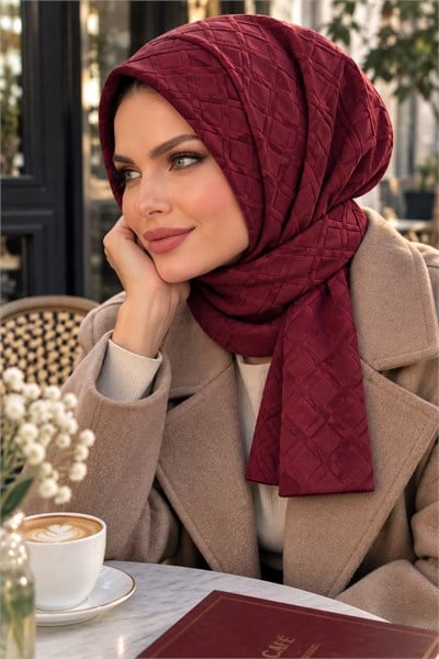 Bordo Kapitone Hazır Eşarp