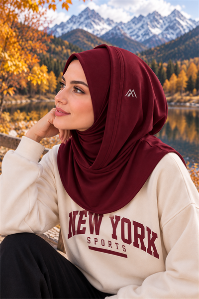 Bordo Kapüşonlu Pratik Bone Eşarp – Şık, Rahat ve Konforlu
