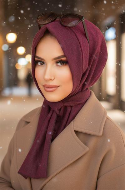 Bordo Kaşe Hazır Eşarp