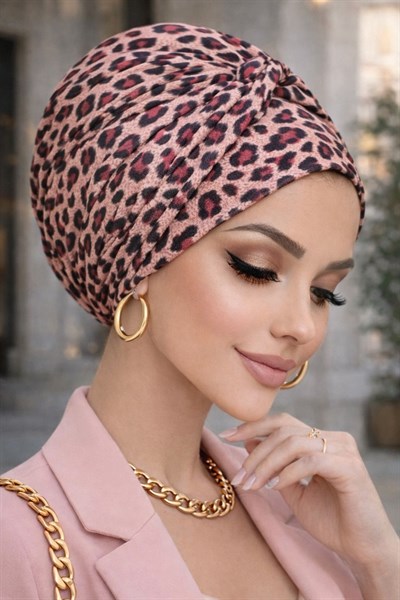 Bordo Leopar Burgu Detaylı Bone