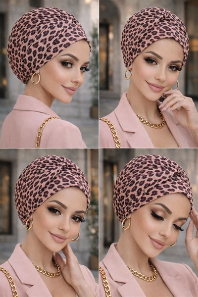 Bordo Leopar Burgu Detaylı Bone